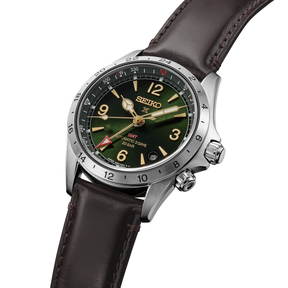 Seiko Prospex Alpinist green dial watch with rotating compass ring