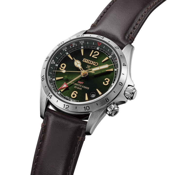 Seiko Prospex Alpinist green dial watch with rotating compass ring