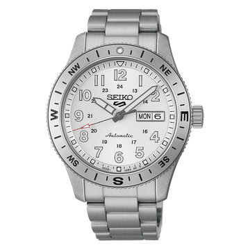 Seiko 5 Sports Field HDB007K1 White Ensign automatic watch with white dial and stainless steel bracelet