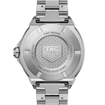 TAG Heuer Formula 1 Solargraph caseback engraved with solar quartz movement detail and TAG Heuer branding
