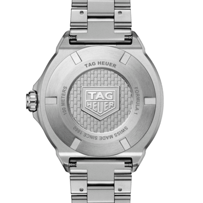TAG Heuer Formula 1 Solargraph caseback engraved with solar quartz movement detail and TAG Heuer branding