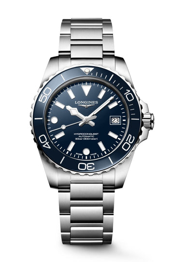 Longines HydroConquest 39mm with blue dial, blue ceramic bezel, stainless steel bracelet and luminous markers