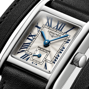 Close‑up of Longines Mini DolceVita L5.200.4.71.0 rectangular case and dial texture