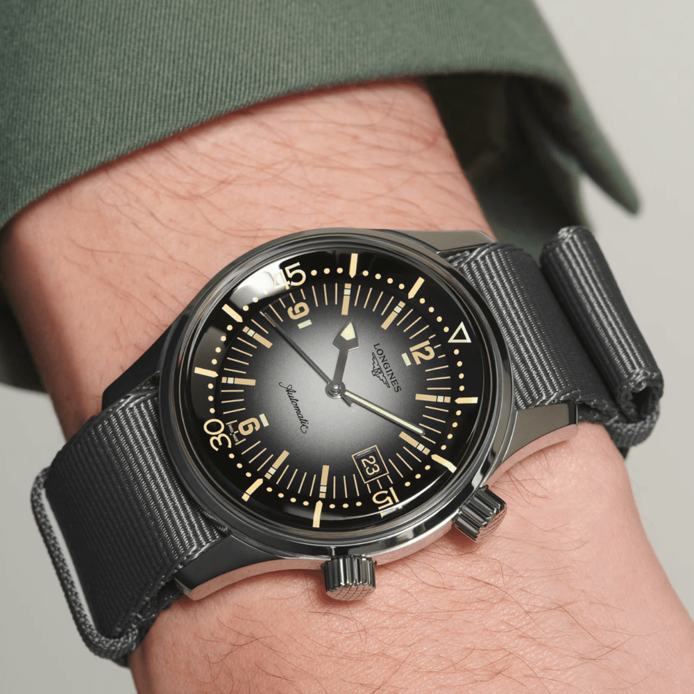Longines Legend Diver Automatic movement dive watch on wrist.