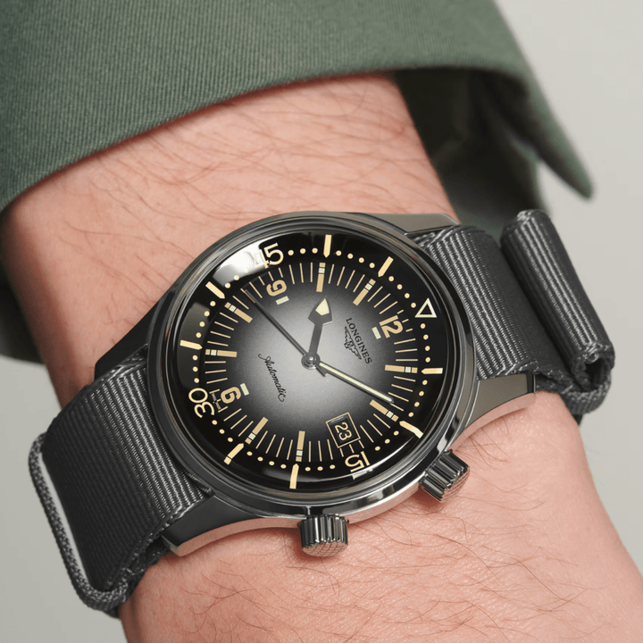 Longines Legend Diver Automatic movement dive watch on wrist.