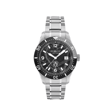 Montblanc Iced Sea Automatic Date MB129371 black glacier-pattern dial with luminescent Arabic numerals