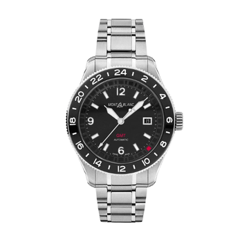 Montblanc 1858 GMT MB129615 black sunray dial with red GMT square indicator and white Arabic numerals