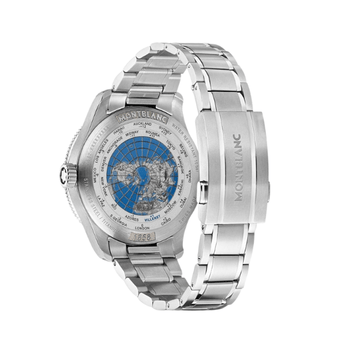 Montblanc 1858 GMT MB129615 engraved titanium case back with world map and time zones