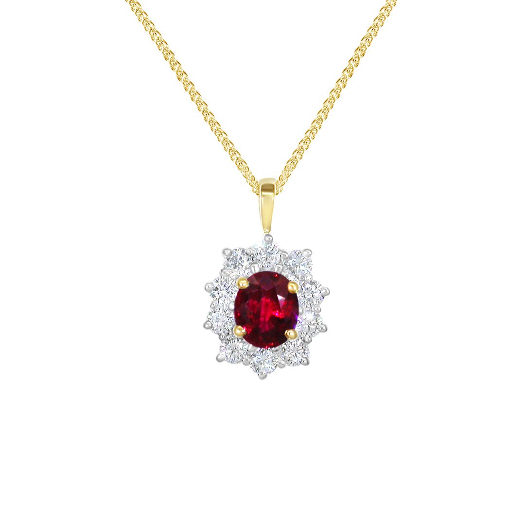 18ct Yellow & White Gold Ruby and Diamond Pendant Necklace - Deacon & Son