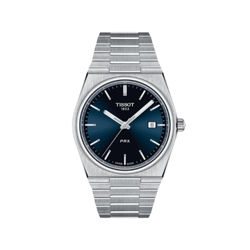 Stock Shot of Tissot PRX blue sunbust Dial, Swiss Quartz movement 