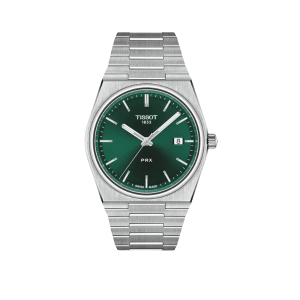 Tissot PRX quartz movement with sun burst green dial