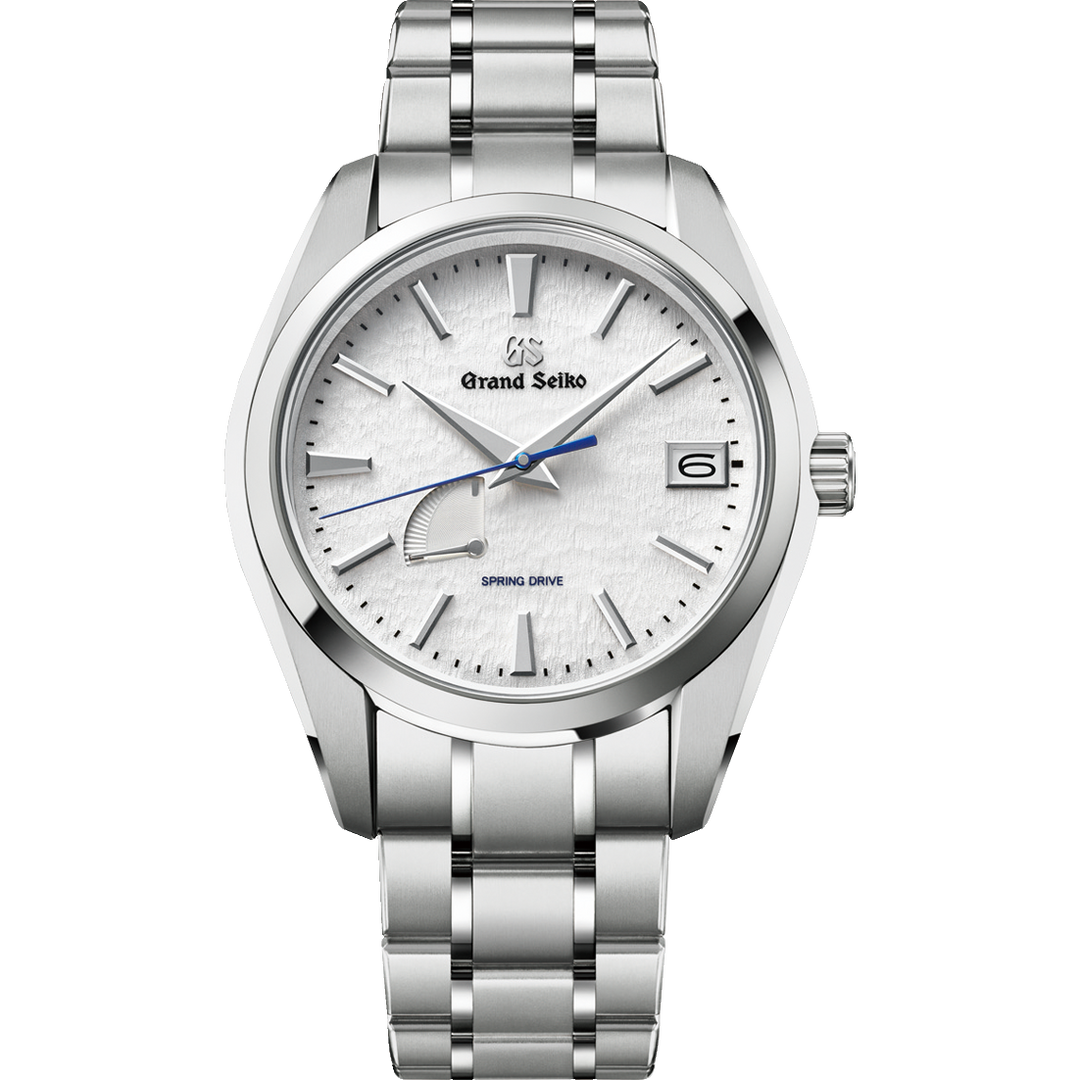 Grand Seiko SBGA211G Snowflake Spring Drive watch with textured white dial and titanium bracelet