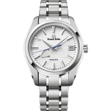 Grand Seiko SBGA211G Snowflake Spring Drive watch with textured white dial and titanium bracelet