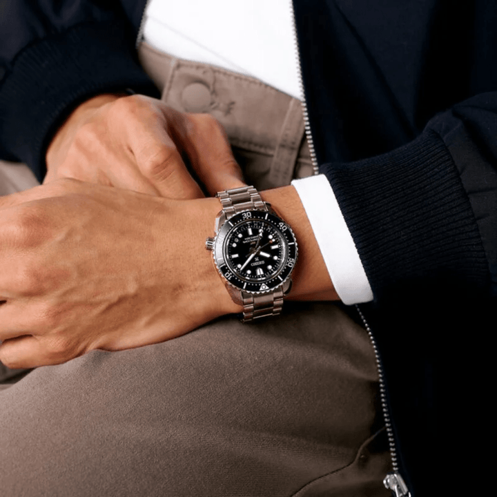 Seiko Prospex 1968 Heritage GMT HBC002J1 Oceanic Black diver's watch worn on wrist, showing LumiBrite hands and unidirectional rotating bezel