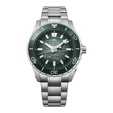 Grand Seiko SLGB025G Ushio 300 diver's watch with green textured dial and titanium bracelet