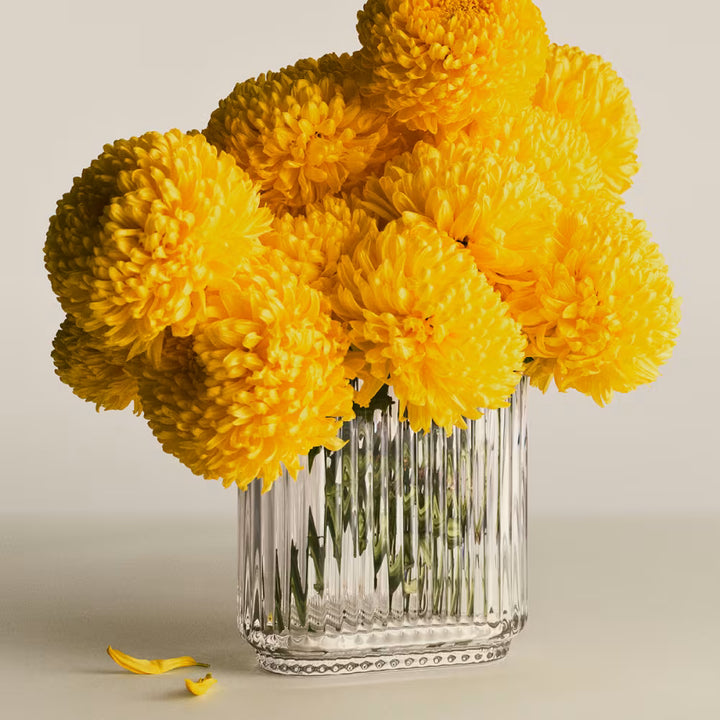 Georg Jensen Bernadotte oval glass vase inspired by Sigvard Bernadotte's Scandinavian design.
