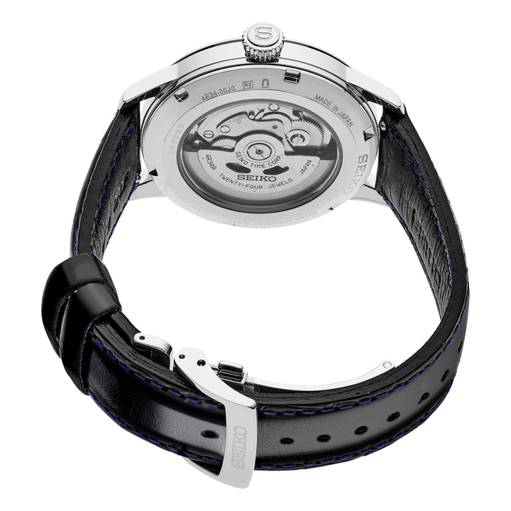 Seiko Presage Cocktail Time Silver Bullet caseback with Seiko Presage branding and movement detail