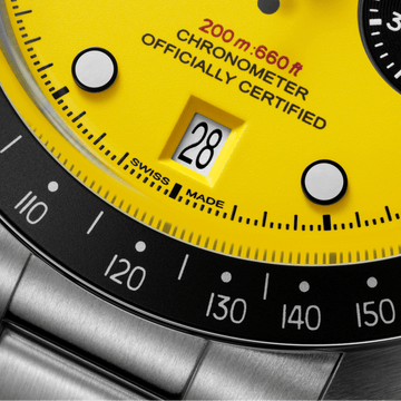 Tachymeter bezel detail on Black Bay Chrono 39 Bumblebee