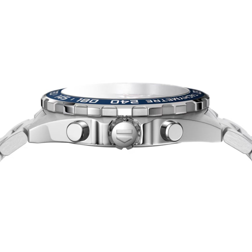 Tag Heuer Formula One case side showing crown with TAG Heuer Logo.