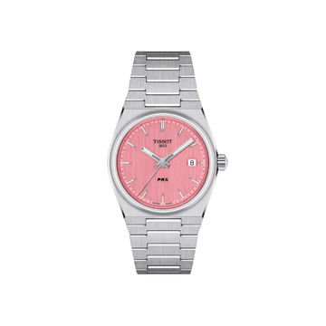 Tissot PRX T137.210.11.331.00 pink sunray dial with applied indexes and date window 35mm