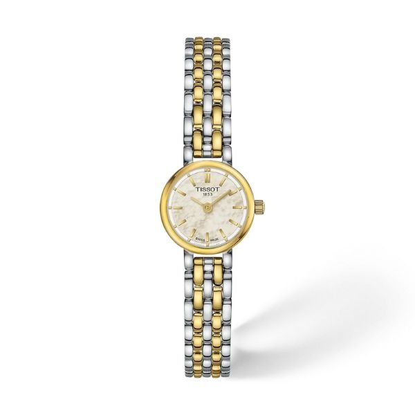 Tissot Lovely Round 19.5mm watch with a white mother-of-pearl dial and two-tone bracelet