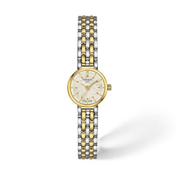 Tissot Lovely Round 19.5mm watch with a white mother-of-pearl dial and two-tone bracelet