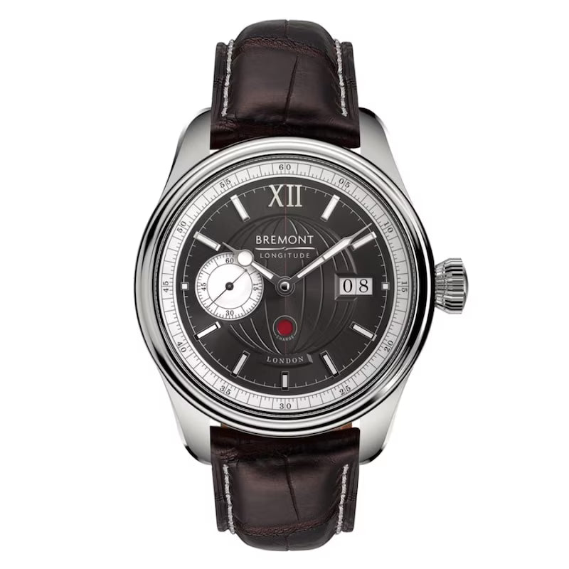 Bremont Longitude Limited Edition with silver-grey dial and brown alligator leather strap
