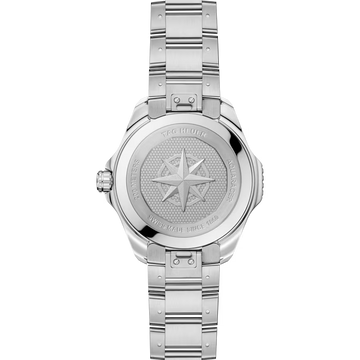 TAG Heuer Aquaracer Solargraph Titanium Case back with nautical star design, and easy release strap.