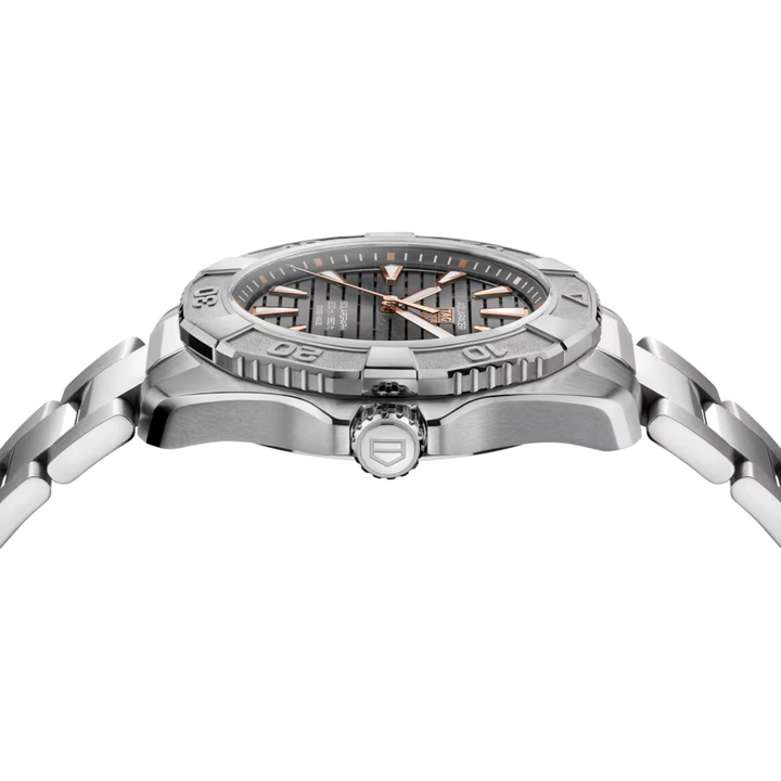 TAG Heuer WBP1190.BZ0003 luxury titanium watch powered by light with TAG Heuer Logo engraved on to Watch crown.