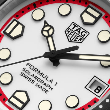TAG Heuer Formula 1 38mm Solargraph watch with white dial and red TH-Polylight bezel