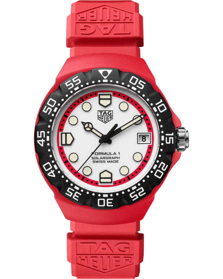 TAG Heuer Formula 1 Solargraph WBY1161.FT8086 with white opaline dial and red rubber strap