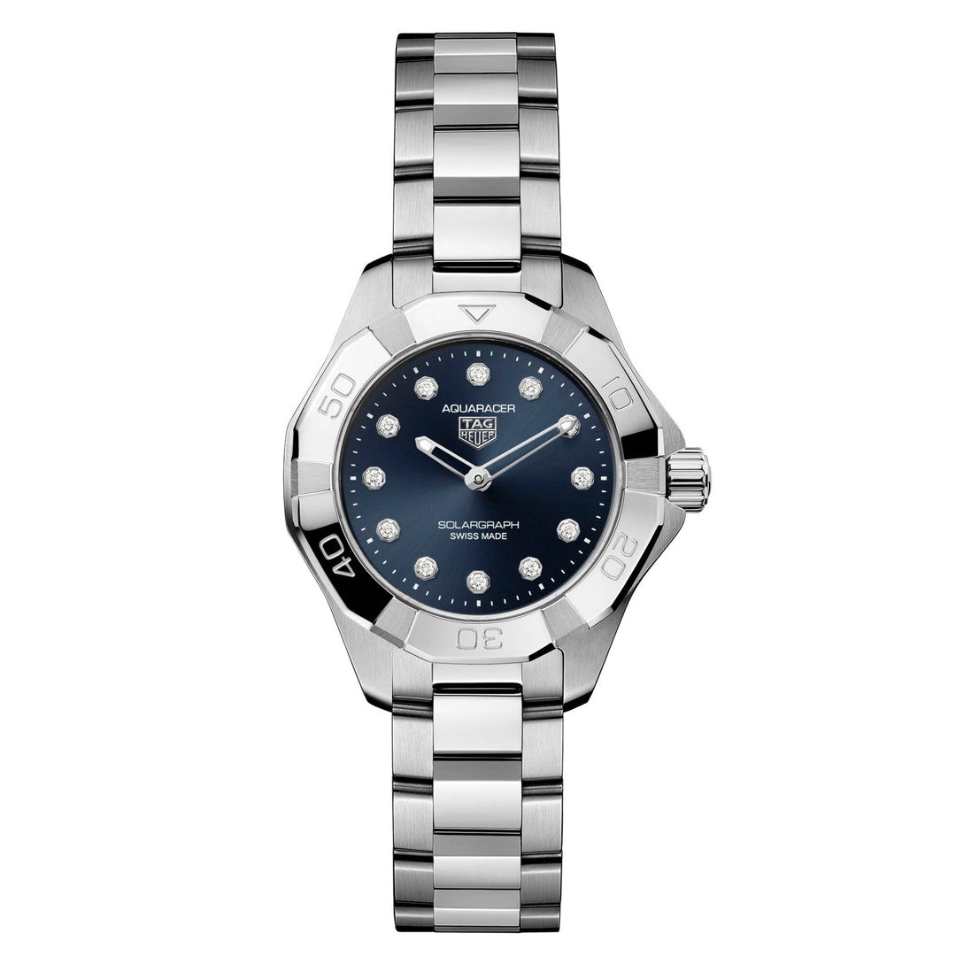TAG Heuer Aquaracer Solargraph WBP141E.BA0049 with blue diamond-set dial and steel bracelet