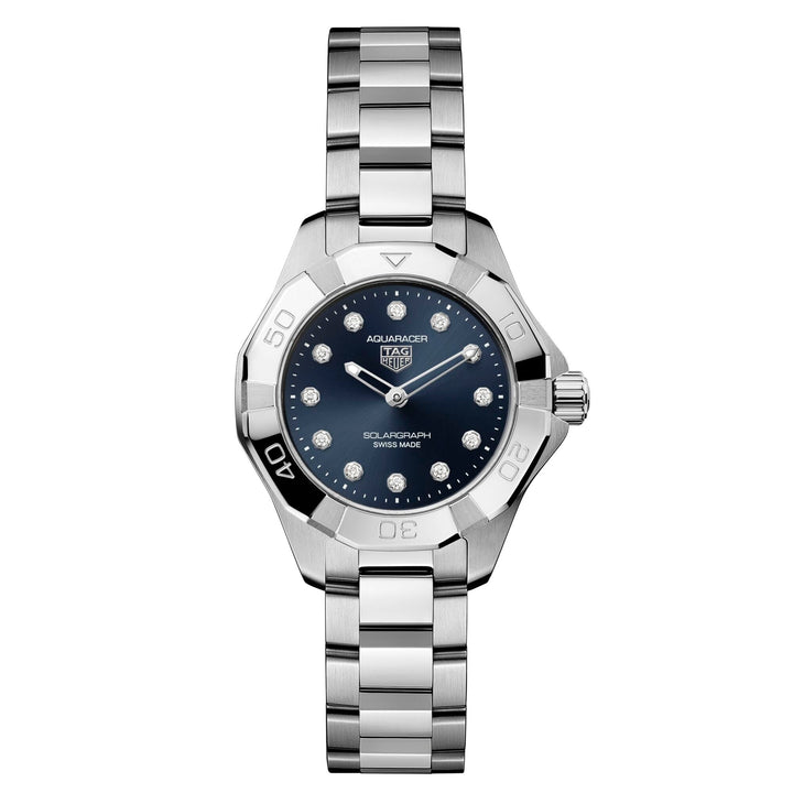 TAG Heuer Aquaracer Solargraph WBP141E.BA0049 with blue diamond-set dial and steel bracelet