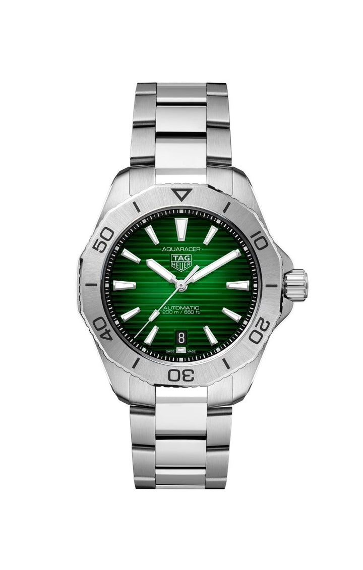 TAG Heuer Aquaracer Professional 300 Automatic green dial with horizontal texture, luminous hands, date display