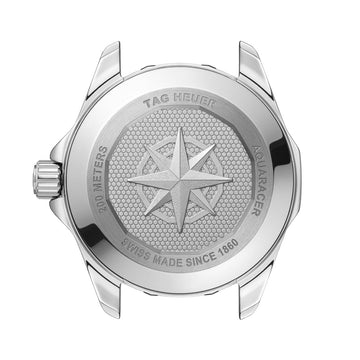 TAG Heuer Aquaracer Professional 300 stainless steel caseback with engraved diver helmet and Swiss automatic movement