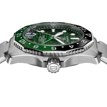 TAG Heuer Aquaracer Professional 300 GMT green dial automatic watch with TAG Heuer Logo on Crown