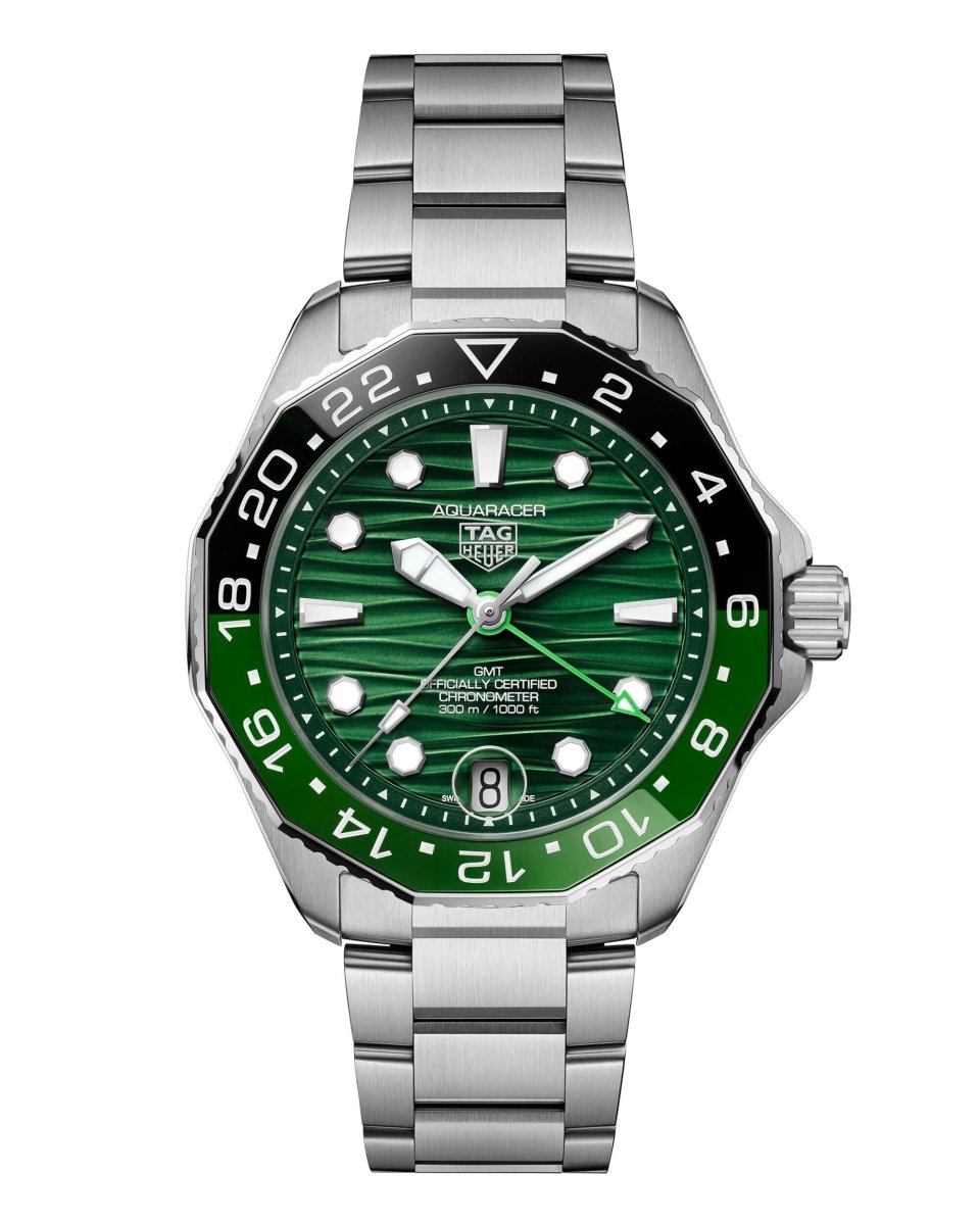 TAG Heuer Aquaracer Professional 300 GMT WBP5115.BA0013 with green dial and stainless steel bracelet