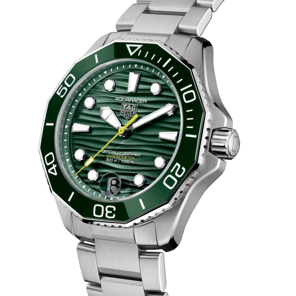 TAG Heuer Aquaracer GMT 42mm automatic watch with green ripple  dial