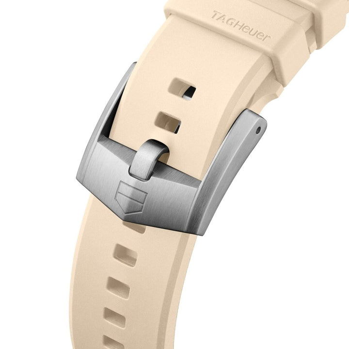 Strap/buckle: Beige rubber strap with steel pin buckle on TAG Heuer Formula 1 Solargraph WBY1164.FT8114