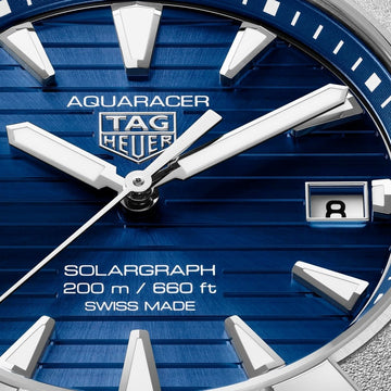 Blue dial TAG Heuer Aquaracer Professional 200 Solargraph with stainless steel case and bracelet