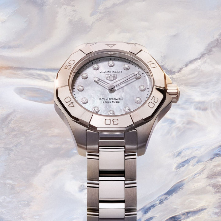 TAG Heuer Aquaracer Professional 100 Solargraph WBP141H.BA0049 luxury women's watch with diamond accents and solar quartz movement