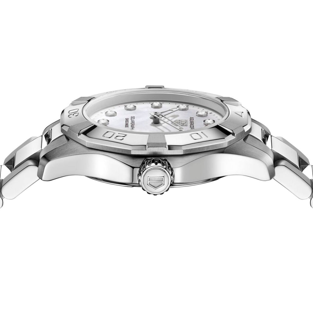 Ladies TAG Heuer Aquaracer Solargraph 28mm stainless steel watch with diamond-set dial