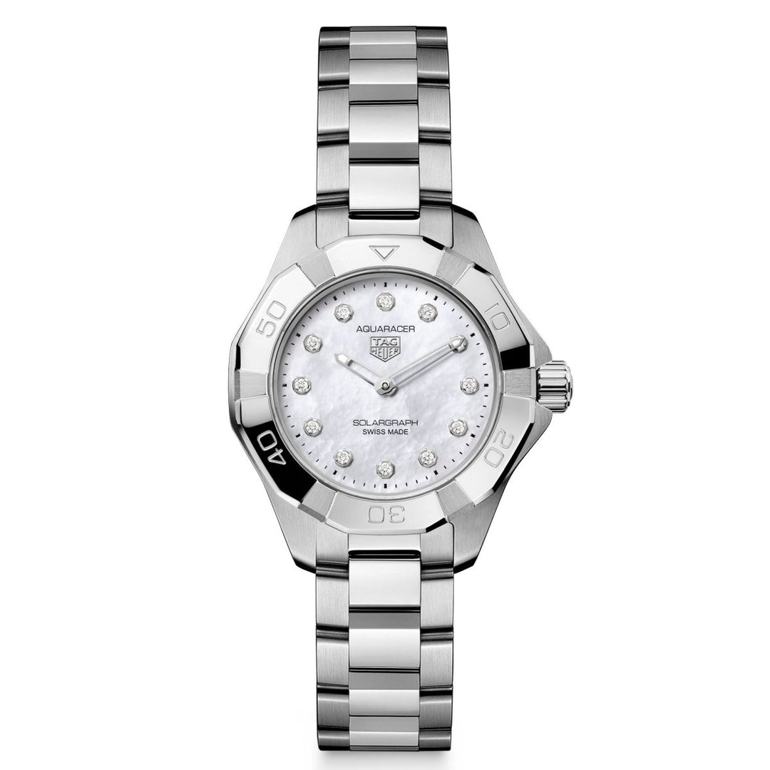 TAG Heuer Aquaracer Professional 100 Solargraph WBP141H.BA0049 with white mother-of-pearl dial and diamond hour markers