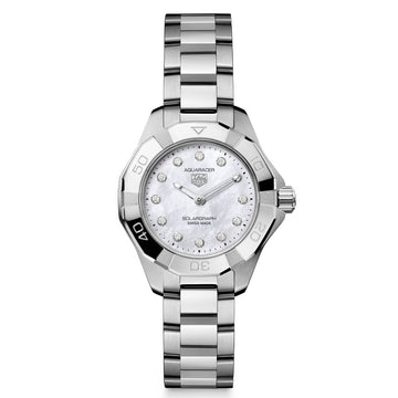 TAG Heuer Aquaracer Professional 100 Solargraph WBP141H.BA0049 with white mother-of-pearl dial and diamond hour markers