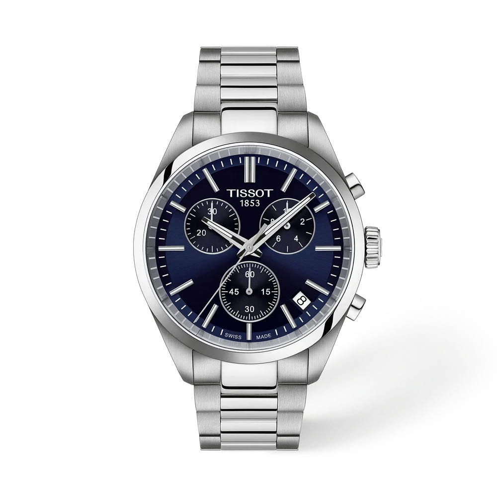 Tissot PR 100 Chronograph T1504171104100 with blue dial and stainless steel bracelet