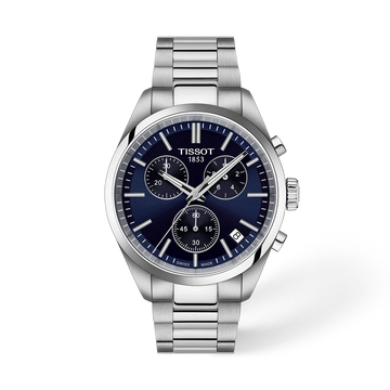 Tissot PR 100 Chronograph T1504171104100 with blue dial and stainless steel bracelet