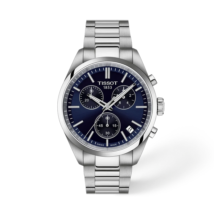 Tissot PR 100 Chronograph T1504171104100 with blue dial and stainless steel bracelet