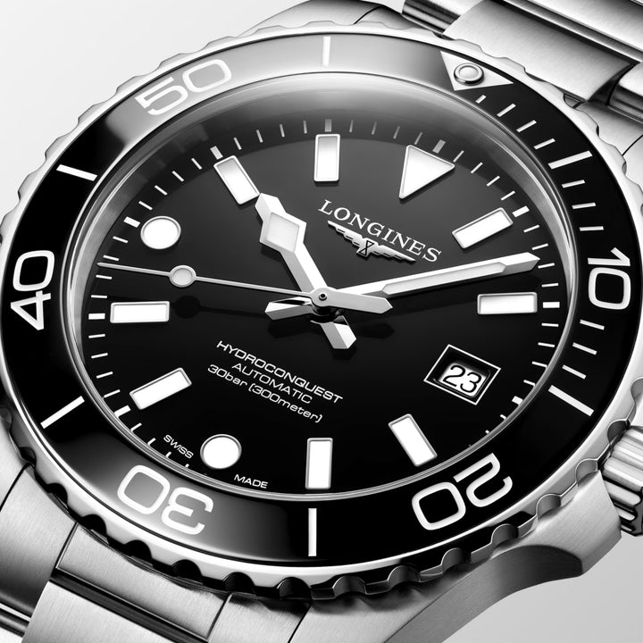 Longines HydroConquest 42mm automatic dive watch with black ceramic bezel