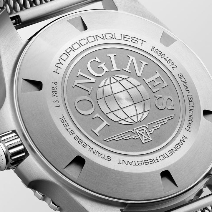 Longines HydroConquest sports watch with Super-LumiNova markers and stainless steel bracelet