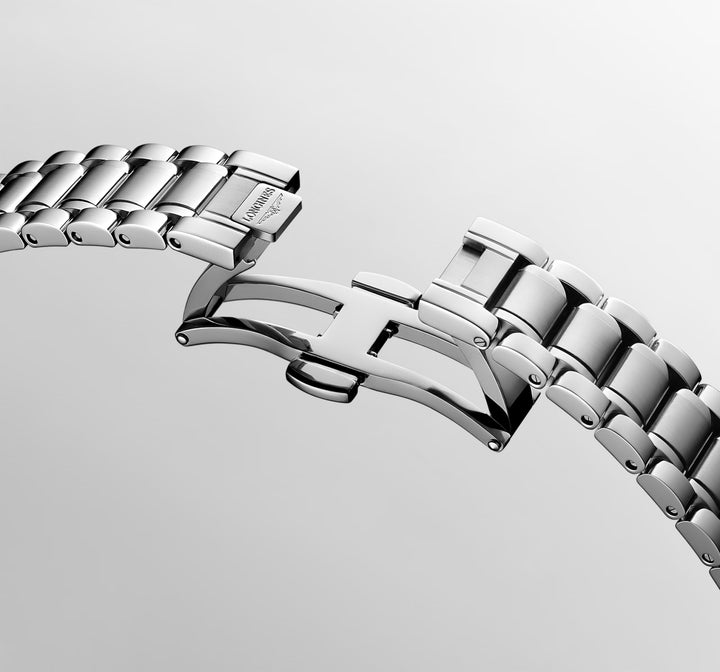 Longines butterfly deplyoment bracelet clasp in stainless steel.
